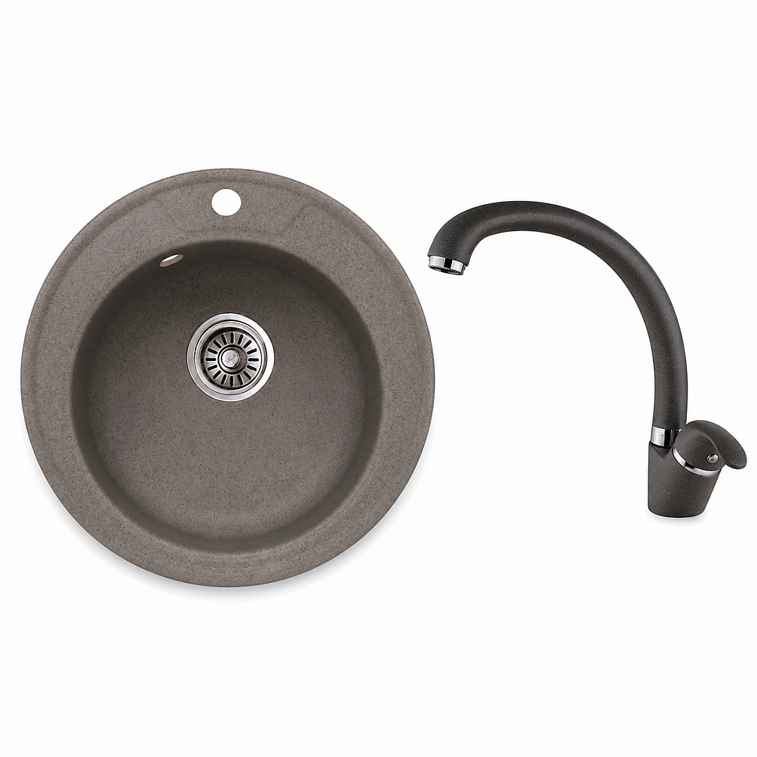 Комплект мивка и смесител 8301 GRAY + 237012 GRAY – Inter Ceramic 11.12.77.0106